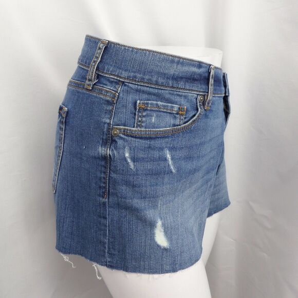 LOFT MEDIUM WASH DISTRESED JEANS RAW HEM CRUNGE BOHO SHORTS SIZE: 14 NWT - Picture 5 of 7